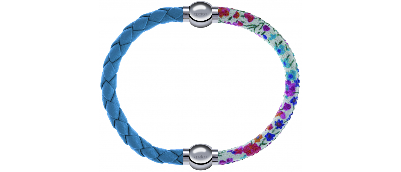 Bracelet Collection MiX - cuir tressé italien bleu clair - diamètre 5mm -  longueur 9,25cm + cuir italien impressi…